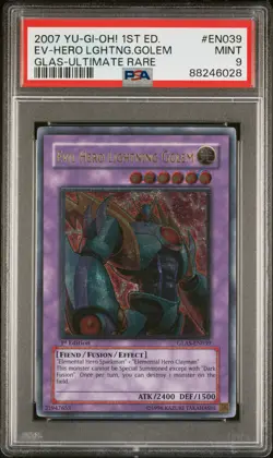 YUGIOH 1ST GLAS-EN039 EVIL HERO LIGHTNING GOLEM ULTIMATE PSA 9 MINT #88246028 - Image 1