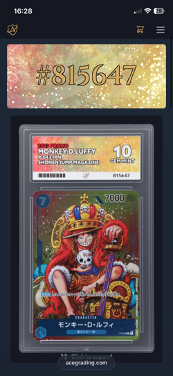 Monkey D Luffy P-043 Promo Weekly Shonen Jump ONE PIECE TCG CARD Japanese ACE 10 - Image 3