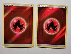 Lot of 2 Fire Energy 2019 Pokemon Hidden Fates Reverse Holo - Image 1