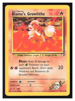 Blaine's Growlithe (62) Gym Heroes #062/132 LP Pokemon - Image 1