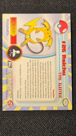 Pokemon 1999 Topps Series 1 Raichu #26 Textured Holo Foil TV Animation - LP - Image 3