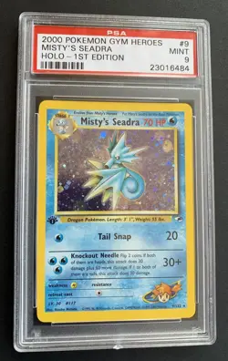 Pokemon Gym Heroes 1st Edition Holo Card Misty's Seadra 9/132 PSA 9 - Image 2