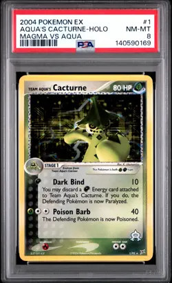 2004 POKEMON EX TEAM MAGMA VS TEAM AQUA #1 TEAM AQUA'S CACTURNE-HOLO PSA 8 - Image 1