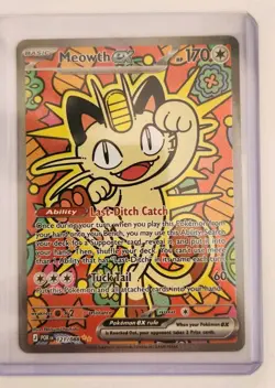 Pokemon Perfect Order Meowth EX Special Illustration Rare SIR Holo POR 121/088 - Image 1