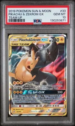 PSA 10 2019 POKEMON SUN & MOON TEAM UP #33 PIKACHU & ZEKROM GX - Image 1