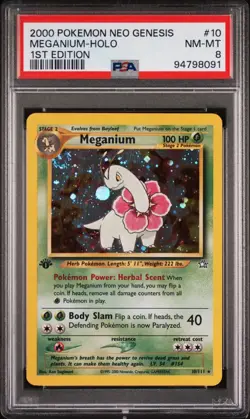2000 POKEMON NEO GENESIS 1ST EDITION #10 MEGANIUM-HOLO PSA 8 - Image 1
