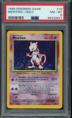 1999 Pokemon Base Set Unlimited MEWTWO Holo PSA 8 (0610) 10/102 - Image 1