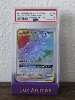 2019 POKEMON SUN & MOON #254 SOLGALEO & LUNALA GX MINT PSA 9 COSMIC ECLIPSE FA - Image 1