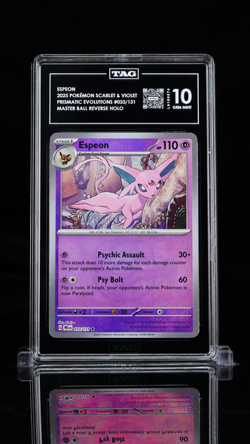 2025 Pokemon Prismatic Evolutions Espeon Master Ball Reverse Holo TAG 10 - Image 1
