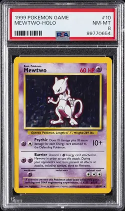 1999 POKEMON BASE SET UNLIMITED #10 MEWTWO-HOLO PSA 8 - Image 1