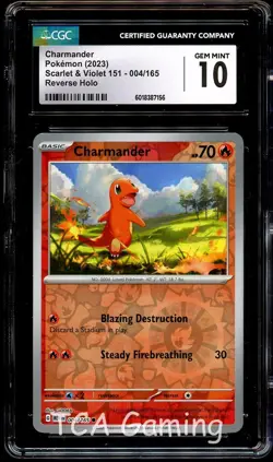 CGC 10 GEM MINT Charmander 004/165 REVERSE HOLO 151 Pokemon Card 156 - Image 1