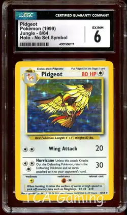 CGC 6 EX-NM Pidgeot 8/64 NO SYMBOL HOLO ERROR Jungle Pokemon Card 117 - Image 1