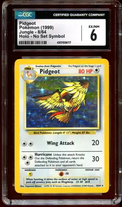 CGC 6 EX-NM Pidgeot 8/64 NO SYMBOL HOLO ERROR Jungle Pokemon Card 117 - Image 2