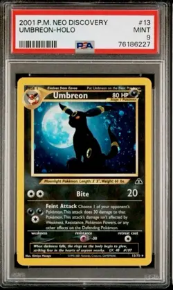 PSA 9 🌕 UMBREON #13 NEO DISCOVERY HOLO w/ SWIRL 🌀 2001 Pokemon TCG PSA9 MINT - Image 1