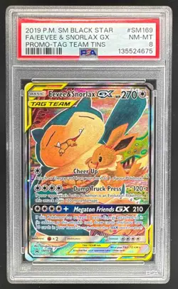 2019 Pokemon Sun Moon Tag Team Promo #SM169 Eevee Snorlax GX PSA 8 135524675 - Image 1