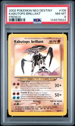 Carte Pokemon Kabutops Brillant 108/105 Holo Secrete Neo Destiny PSA 8 ✨ - Image 2