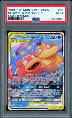 PSA 9 MINT Slowpoke & Psyduck GX Tag Team 35/236 Unified Minds Pokemon Card - Image 1