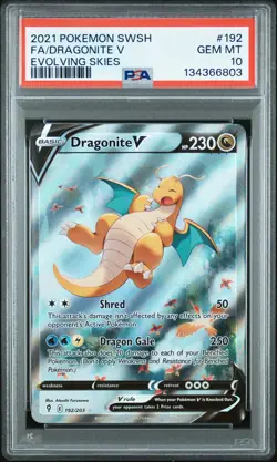 2021 POKEMON SWORD & SHIELD EVOLVING SKIES #192 FULL ART/DRAGONITE V PSA 10 - Image 1
