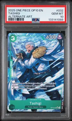 2025 ONE PIECE OP10-ROYAL BLOOD ALTERNATE ART #032 TASHIGI PSA 10 - Image 1