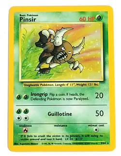 PINSIR 9/64 - RARE HOLO - VINTAGE 1999 WOTC ENGLISH ERROR CARD NO JUNGLE STAMP - Image 1