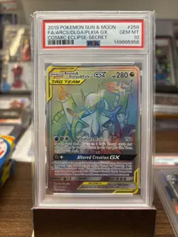PSA 10 GEM MINT Arceus & Dialga & Palkia GX Cosmic Eclipse 2019 Pokemon 258/136 - Image 1