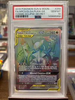 PSA 10 GEM MINT Arceus & Dialga & Palkia GX Cosmic Eclipse 2019 Pokemon 258/136 - Image 2