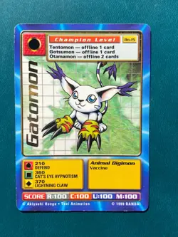 BO-15 Gatomon Gold Name Text Digimon Card Digi-Battle Series 1 1999 Bandai HP - Image 1