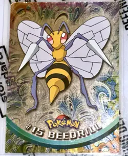 Beedrill #15 - BLUE Logo - SILVER HOLO - SERIES 1 - TOPPS Pokemon Card - MP POKE - Image 1