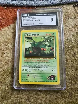 Pokemon TCG Erika's Oddish Gym Heroes 47/132 Unlimited Uncommon Graded 9 Yr 2000 - Image 3