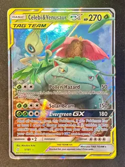 Celebi & Venusaur GX 1/181 2019 S&M Team Up Pokemon Card Ultra Rare Full Art Nm - Image 1