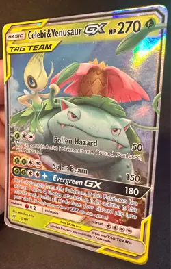 Celebi & Venusaur GX 1/181 2019 S&M Team Up Pokemon Card Ultra Rare Full Art Nm - Image 2