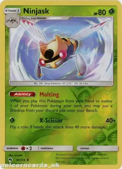POKEMON CARD REVERSE HOLO NINJASK 30/214 NO 291 NINJA POKEMON TCG CCG - Image 1
