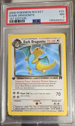 2000 Pokemon 1st Edition AMERICAN Team Rocket Dark Dragonite #22 NON-Holo PSA- 7 - Image 2