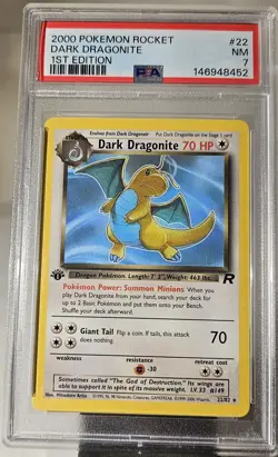 2000 Pokemon 1st Edition AMERICAN Team Rocket Dark Dragonite #22 NON-Holo PSA- 7 - Image 3