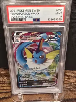 PSA 9 2021 POKEMON SWORD & SHIELD EVOLVING SKIES FULL ART/VAPOREON VMAX 030 - Image 1