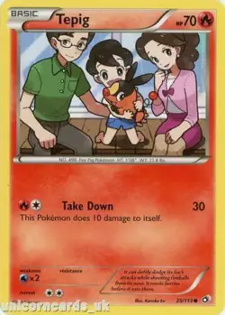 POKEMON CARD TEPIG 25/113 NO 498 FIRE PIG POKEMON TCG CCG - Image 1
