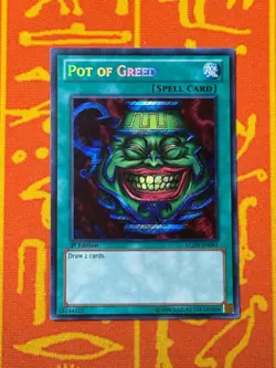 YUGIOH POT OF GREED SECRET RARE 1ST EDITION EXC LCJW-EN061 NA PRINT - Image 1