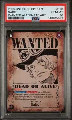 2025 One Piece OP13 EN Sabo Wanted Alternate Art #120 PSA 10 GEM MINT - Image 1