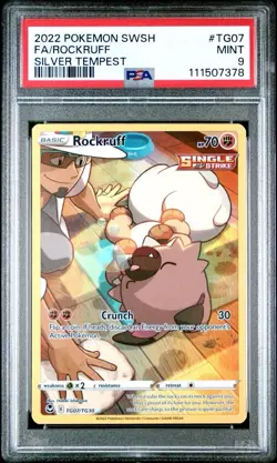 Pokemon Silver Tempest # TG07 Full Art Rockruff PSA 9 Card MINT! Trusted Seller! - Image 1