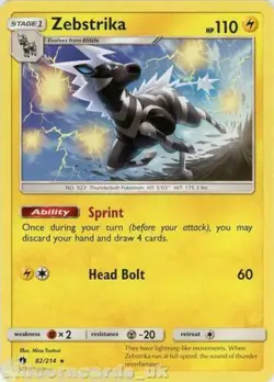 POKEMON CARD ZEBSTRIKA 82/214 NO 523 THUNDERBOLT POKEMON TCG CCG - Image 1