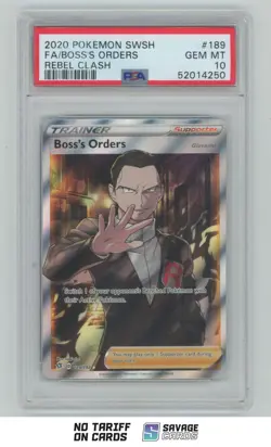 2020 Pokemon Sword & Shield Rebel Clash Full Art Boss’s Orders PSA 10 #189/192 - Image 1