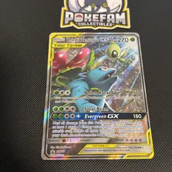 FULL ART Celebi & Venusaur GX Tag Team ULTRA RARE Pokemon SM167 Black HP DMG - Image 1