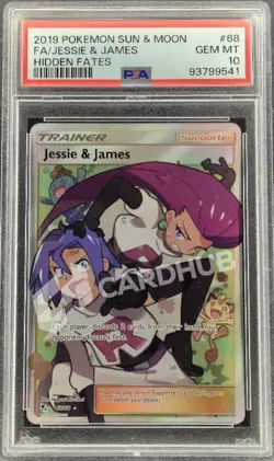 CARTA POKEMON JESSIE & JAMES 68 HIDDEN FATES PSA 10 CARD ENG GRADATO - Image 1