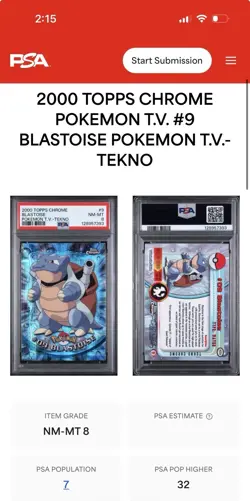 2000 Topps Chrome Pokemon Blastoise Tekno PSA 8 Low Pop Rare #9 Series 1 - Image 3