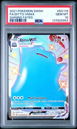 2021 POKEMON SWORD & SHIELD SHINING FATES #SV119 FULL ART/DITTO VMAX PSA 10 - Image 1