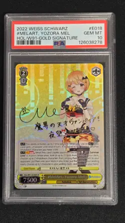 2022 Weiss Schwarz Yozora Mel Hololive Sp #E018 Hol/W91 Gold Signature PSA 10 - Image 1