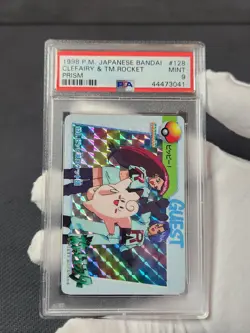 1998 Pokemon Bandai Carddass Vending Prism Clefairy Team Rocket Card #128 PSA 9 - Image 1