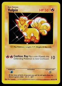 Pokemon Card Base Set Shadowless Vulpix 68/102 Unlimited Common - Image 1