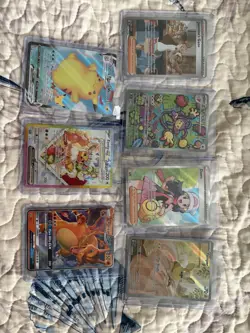 Pokemon TCG Mixed Lot 7 Cards - Pikachu, Charizard, Eevee, Holo Foil, Trainer - Image 1