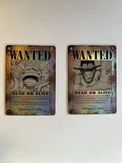 WANTED One Piece Card Holo Luffy Ace HIGH GRADE PROXY 1:1 - Image 1